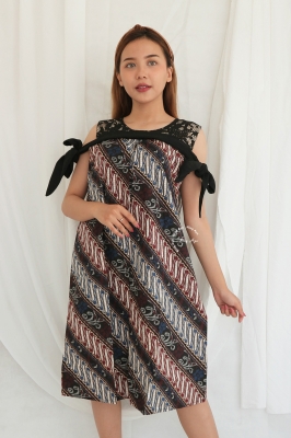 Sabrina Dress Hamil Batik Menyusui Brokat Pita - BTK 151 Biru
